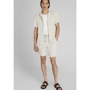 CLUB MONACO Men's Jacquard Toweling Shirt, LT.Khaki/Khaki Clair Size XXL